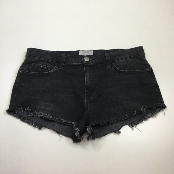 CURRENT ELLIOTT Logo Hardware Townhouse Black THE GAM Raw Edge Hem Denim Shorts - Picture 1 of 11
